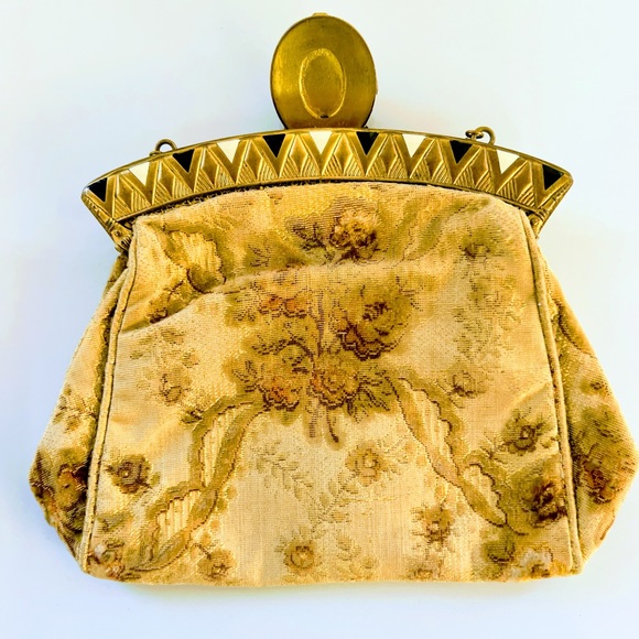 Antique Bags French Art Deco Tapestry Needlepoint Enamel Frame Bag
